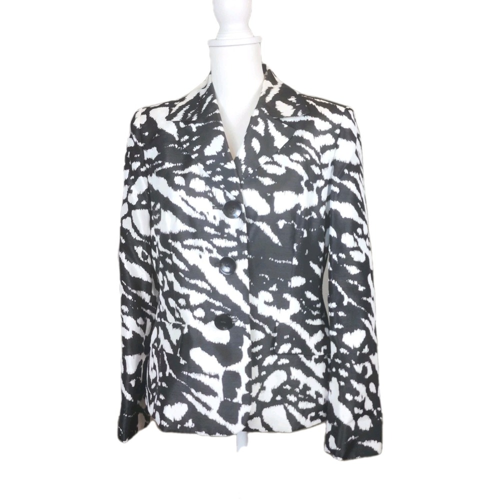 Le Suit Jacket Blazer Womens 10 Black White Abstract Career Office‎ Church Event